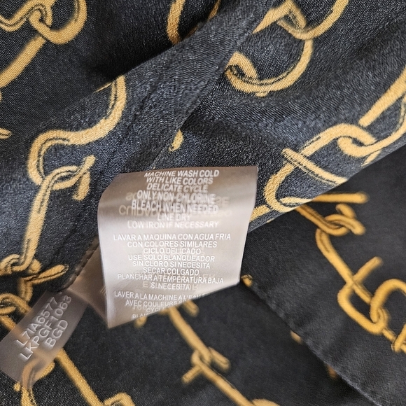 Karl Lagerfeld Logo Chain Blouse Black Gold Long Sleeve Button Up Shirt - Picture 7 of 8